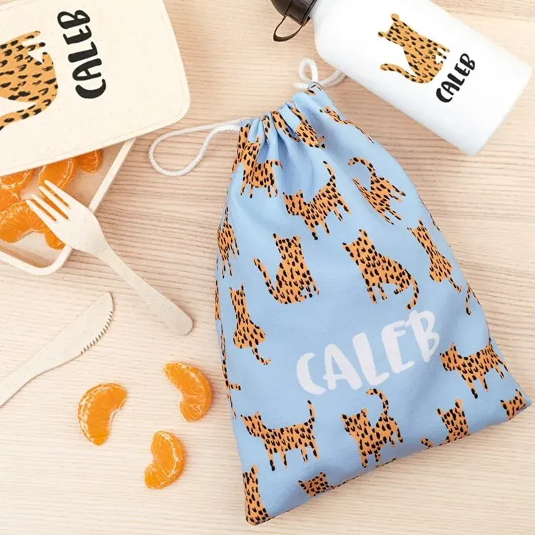 Bolsa de merienda de tela personalizada hecha a mano en Papelería Colibrí